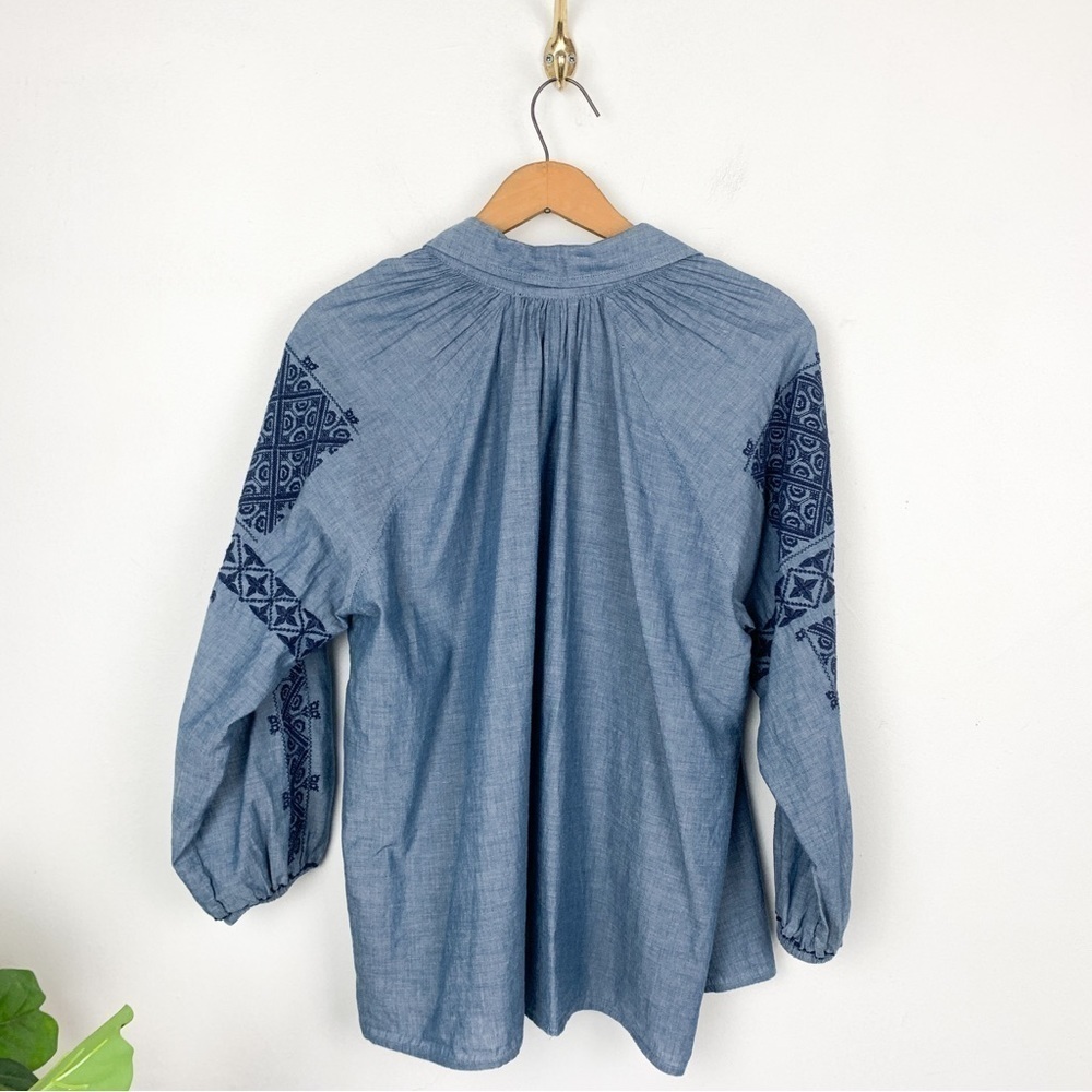Nili Lotan Abby Romanian Chambray Embroidered Top Sz XS - Picture 4 of 10